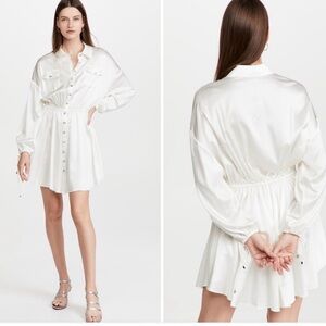 Retrofete Satin Shirt Mini Dress in White